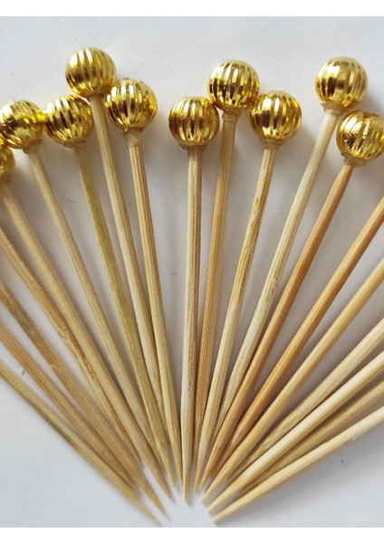 Beyhan Bayhan 100 Adet Dekoratif Gold Çizgili Inci Boncuklu Pasta Kürdanı 6,5 cm - Boncuk 8 mm fırsatları