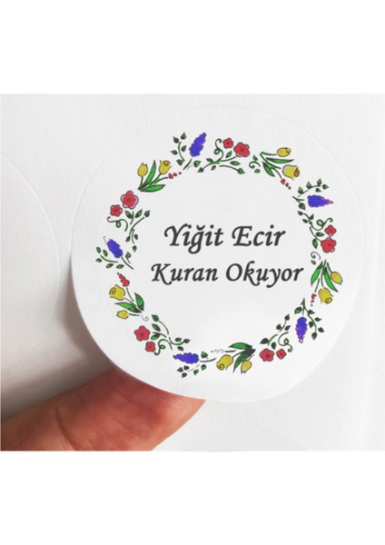 48 Adet 4 cm Kişiye Özel Çiçekli Kuran Okuyor Baskılı Mat Etiket Sticker modelleri