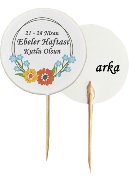 20 Adet Ebeler Haftası Kutlu Olsun Baskılı Kokteyl Kürdanı 6,5 cm -2