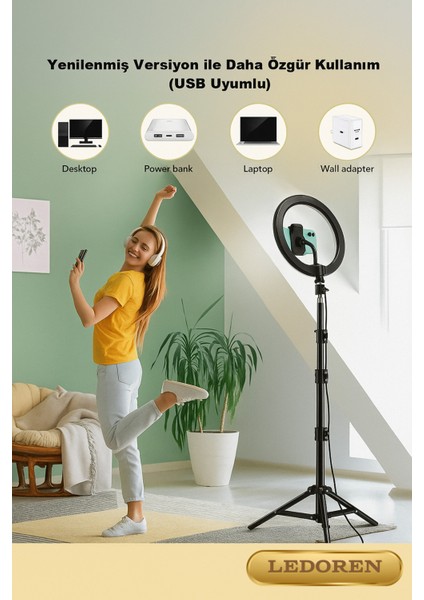 Kumandalı Youtuber Tiktok Çekim Işıklı Telefon Tutucu Makyaj Işığı Ring Light 10 Inç + 2.1 M Tripod modelleri