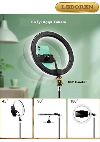 Kumandalı Youtuber Tiktok Çekim Işıklı Telefon Tutucu Makyaj Işığı Ring Light 10 Inç + 2.1 M Tripod indirimleri