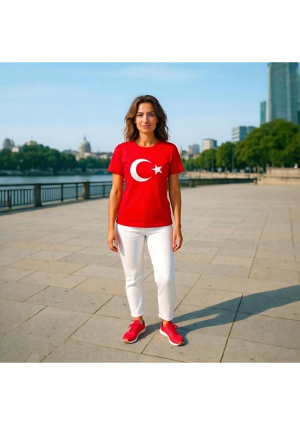 Unisex Bisiklet Yaka %100 Pamuk Kırmızı Türk Bayraklı T-Shirt fiyatları