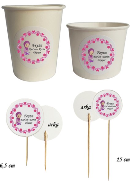 Beyhan Bayhan 40 Parça Kişiye Özel Pembe Kuran-I Kerim Okuyor Kürdan Seti-Bardak Kase Kısa ve Uzun Kürdan