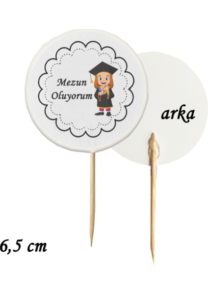 20 Adet Kız Çocuk Mezun Oluyorum Mezuniyet Baskılı Kürdan 6,5 cm