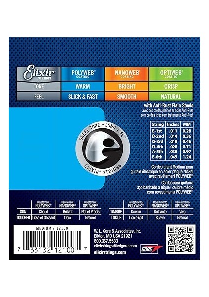 Polyweb® Kaplamalı Elektro Gitar Telleri, Orta Boy (.011-.049) fiyatları
