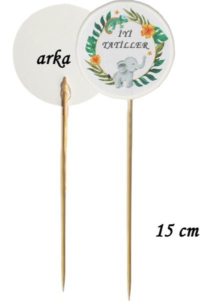 15 cm Uzun Kürdan - 20 Adet Iyi Tatiller Baskılı Kokteyl Kürdanı