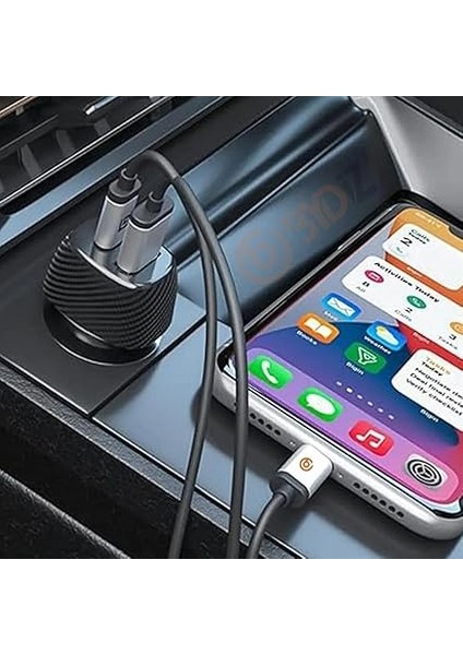 BY-38L Hızlı Araç Şarj Cihazı 38W Araba Çakmaklık Şarj Aleti + Lightning Kablo USB + Pd Girişli iPhone 14/13/12/12 Pro Max/11/xs Max/xr/x,airpods Pro modelleri