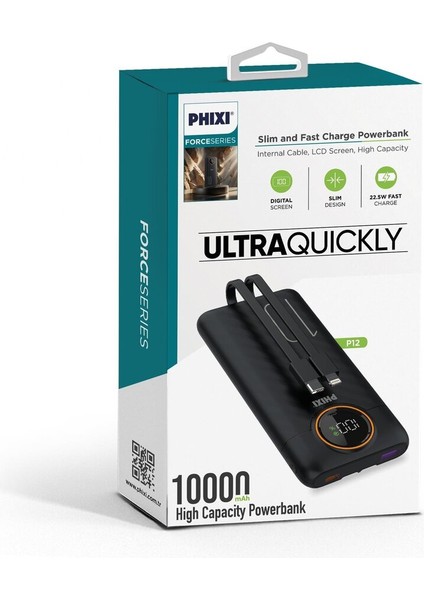 P12 10000MAH 22.5W Hızlı Şarj Cihazı - Fast Powerbank - Dijital Ekran - Taşınabilir Şarj Cihazı