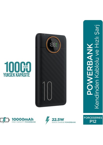 P12 10000MAH 22.5W Hızlı Şarj Cihazı - Fast Powerbank - Dijital Ekran - Taşınabilir Şarj Cihazı fiyatları