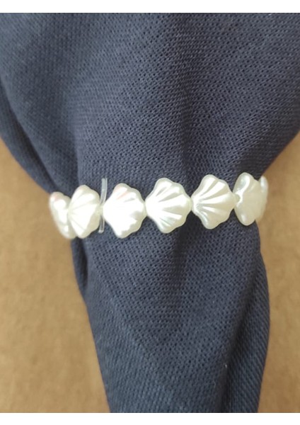 12 Adet Dekoratif Krem Deniz Kabuğu Inci Boncuklu Peçete Yüzüğü Halkası - Inci 8 mm