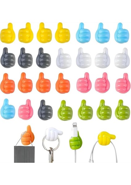 20’li Başparmak Tasarımlı Yapışkan Duvar Kancası – Kendinden Yapışkanlı Silikon Kablo ve Anahtar Askısı, Sevimli ve Pratik Askı Kancaları, Cam, Ahşap, Metal Yüzeyler Için Uygun