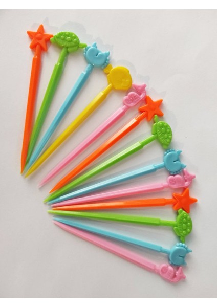 10 Adet Dekoratif Sevimli Hayvan Şekilli Plastik Kürdan 8,5 cm - Asorti modelleri