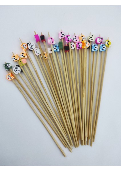 15 cm Uzun Kürdan - 30 Adet Dekoratif Sevimli Hayvanlar Boncuklu Kokteyl Kürdanı