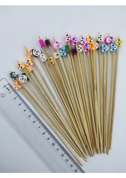 15 cm Uzun Kürdan - 30 Adet Dekoratif Sevimli Hayvanlar Boncuklu Kokteyl Kürdanı fiyatları