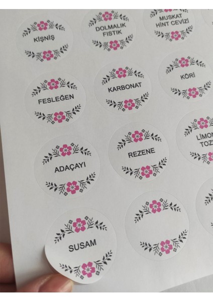 Beyhan Bayhan 48 Adet 4 cm Çiçekli Baharat Isimleri Baskılı Mat Etiket Sticker - 2