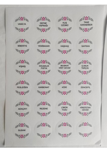 Beyhan Bayhan 48 Adet 4 cm Çiçekli Baharat Isimleri Baskılı Mat Etiket Sticker - 2 fiyatları