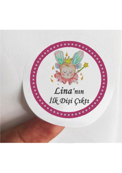 48 Adet 4 cm Kişiye Özel Renkli Melek Kanatlı Ilk Dişi Çıktı Baskılı Mat Etiket Sticker