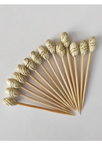 50 Adet Dekoratif Lüks Gold Varaklı Yaldız Boncuklu Pasta Kürdanı 6,5 cm - Boncuk 12 mm fiyatları