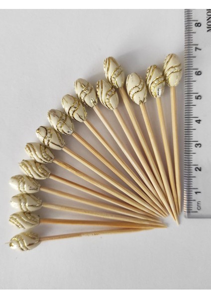50 Adet Dekoratif Lüks Gold Varaklı Yaldız Boncuklu Pasta Kürdanı 6,5 cm - Boncuk 12 mm modelleri
