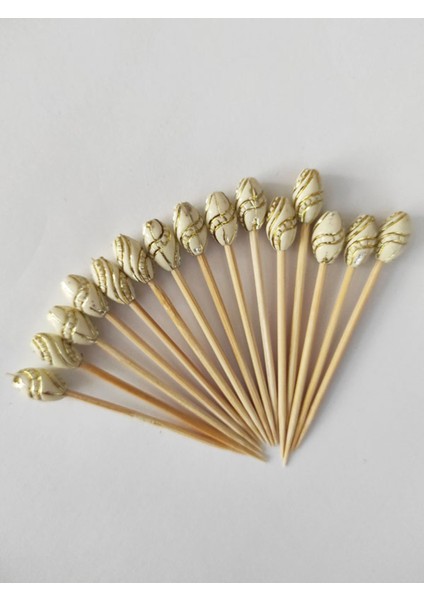 50 Adet Dekoratif Lüks Gold Varaklı Yaldız Boncuklu Pasta Kürdanı 6,5 cm - Boncuk 12 mm fırsatları