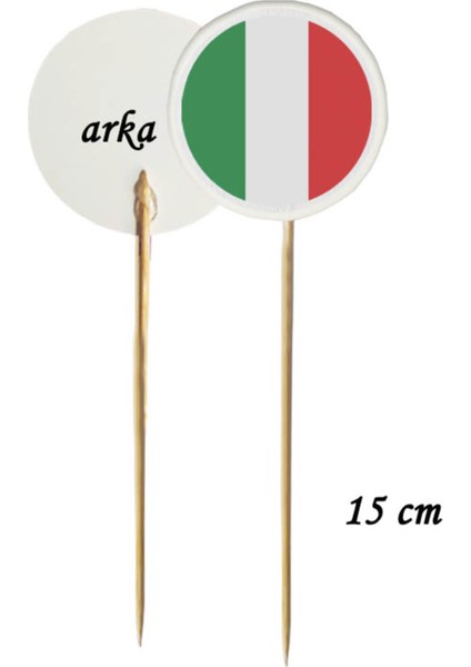 15 cm Uzun Kürdan - 20 Adet Dekoratif Italya Bayrağı Baskılı Kürdan