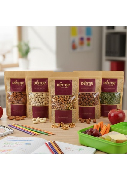 Okul Paketi ( Çiğ Kaju,çiğ Badem,çiğ Fındık,kabak Çekirdeği ) Granola Hediye