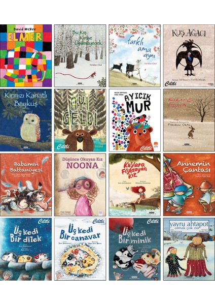 Elmer + Bu Kış Kimse Üşümeyecek + Kuş Ağacı + Kırmızı Kanatlı Baykuş + Ayı Geldi + Ayıcık Mur + Babamın Battaniyesi + Annemin Çantası + Üç Kedi Bir Dilek + Yavru Ahtapot Olmak Çok Zor / 16 Kitap Set