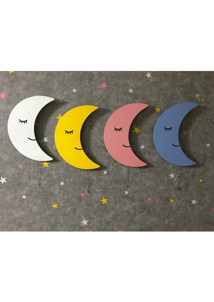 Çocuk Odası Dekoratif Ahşap Ay Gece Lambası Ledli Aydınlatma (Beyaz-Renkli)