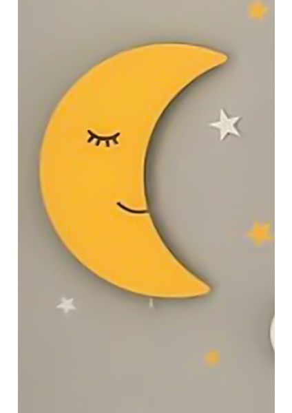 Çocuk Odası Dekoratif Ahşap Ay Gece Lambası Ledli Aydınlatma (Beyaz-Renkli) indirimleri