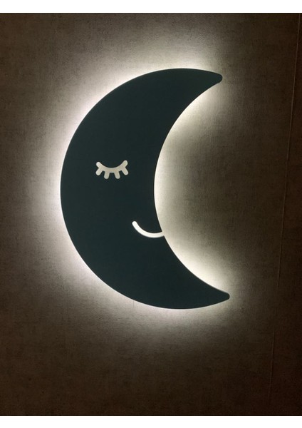 Çocuk Odası Dekoratif Ahşap Ay Gece Lambası Ledli Aydınlatma (Beyaz-Renkli)