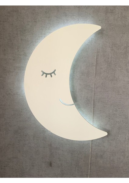 Çocuk Odası Dekoratif Ahşap Ay Gece Lambası Ledli Aydınlatma (Beyaz-Renkli)