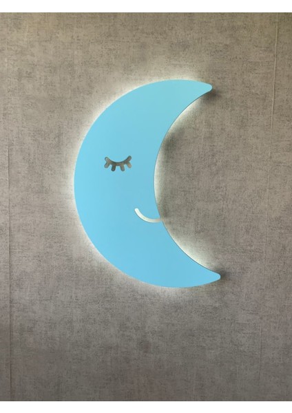 Çocuk Odası Dekoratif Ahşap Ay Gece Lambası Ledli Aydınlatma (Beyaz-Renkli)