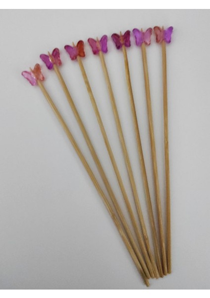 15 cm Uzun Kürdan - 30 Adet Dekoratif Turuncu Lila Kelebek Boncuklu Kokteyl Karıştırıcı fiyatları