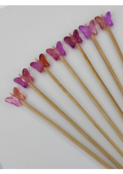 15 cm Uzun Kürdan - 30 Adet Dekoratif Turuncu Lila Kelebek Boncuklu Kokteyl Karıştırıcı modelleri