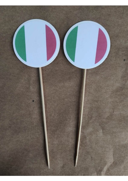 15 cm Uzun Kürdan - 20 Adet Dekoratif Italya Bayrağı Baskılı Kürdan fiyatları