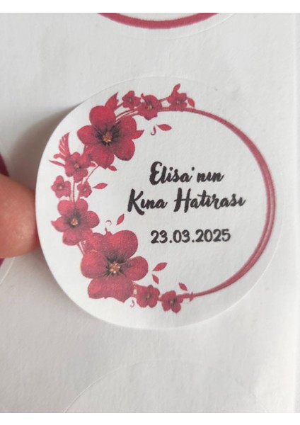 48 Adet 4 cm Kişiye Özel Kına Hatırası Baskılı Mat Etiket Sticker 4