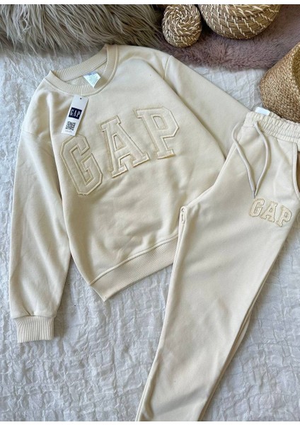 Krem Eşofman Takımı - %100 Pamuk, 3 iplik