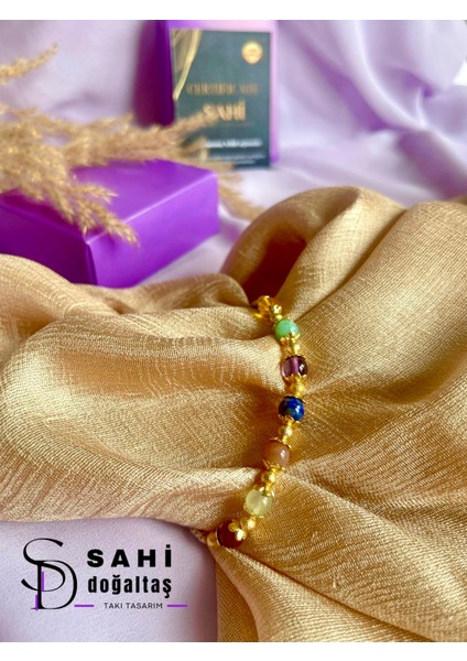 Sahi Doğal Taş 7 Çakra Makrome Kapama Bileklik