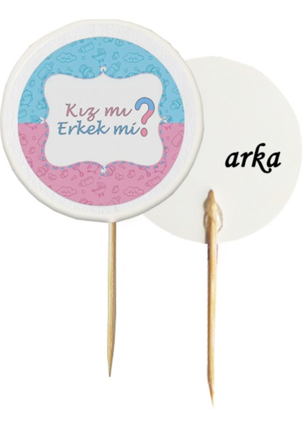 20 Adet Kız Mı Erkek Mi Baskılı Pembe Mavi Baby Shower Partisi Pasta Kürdanı 6,5 cm -4