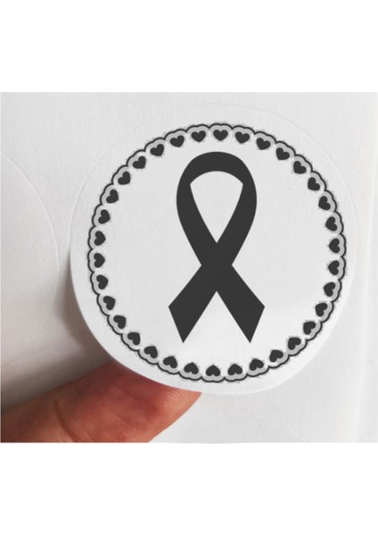 48 Adet 4 cm Siyah Kalpli Yas Kurdelesi Baskılı Mat Etiket Sticker-1