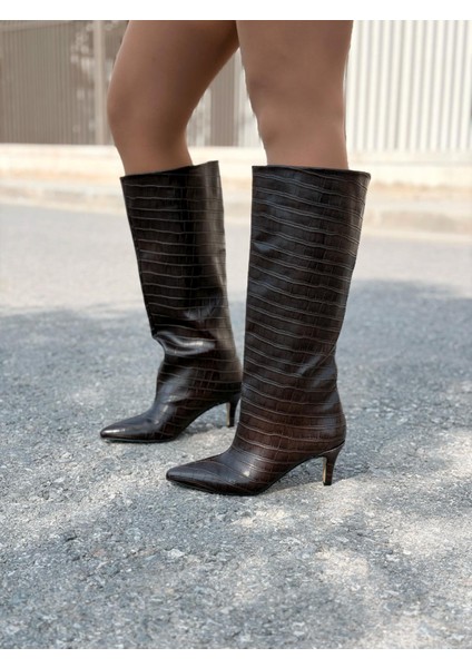 Gwen Desenli Kadın Çizme Acıkahve