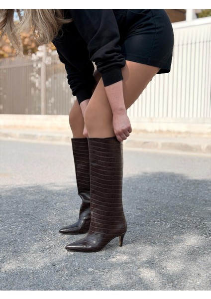 Gwen Desenli Kadın Çizme Acıkahve indirimleri