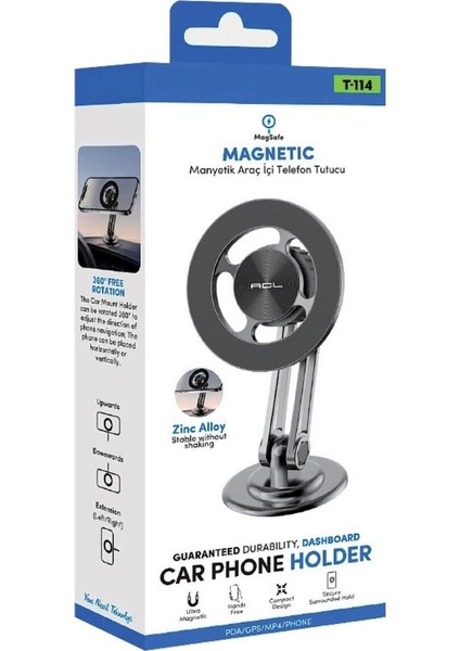 T-114 360 Derece Dönebilen Çinko Alaşımlı Mıknatıslı Araç Içi Telefon Tutucu fiyatları