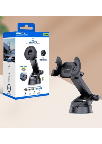 T-130 Manyetik Torpido Üstü ve Pencere Için ,kilitli, 360° Ayarlanabilir Araç Içi Telefon Tutucu