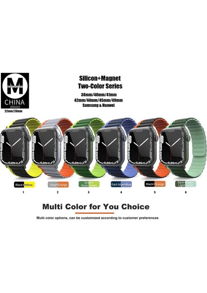 Allzey Movenchy Apple Watch 42MM Mo-Wb1 Çift Renk Mıknatıslı Silikon Kordon - Siyah-Turuncu indirimleri