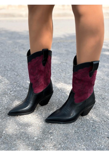 Marnel Kadın Kovboy Çizme Bordo Nakışlı fırsatları