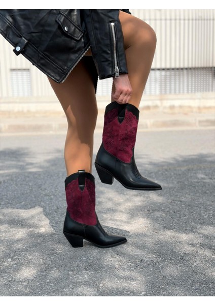 Marnel Kadın Kovboy Çizme Bordo Nakışlı indirimleri
