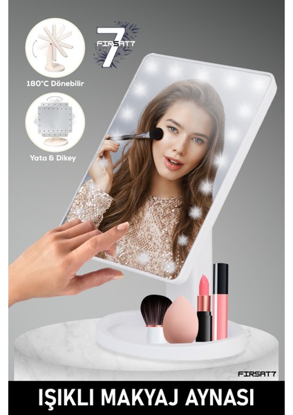 Dokunmatik LED Işıklı Makyaj Aynası Beyaz 22 Ledli 180° Dönebilen Makyaj Aynası Makyaj Organizatörlü fiyatları