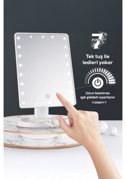 Dokunmatik LED Işıklı Makyaj Aynası Beyaz 22 Ledli 180° Dönebilen Makyaj Aynası Makyaj Organizatörlü modelleri