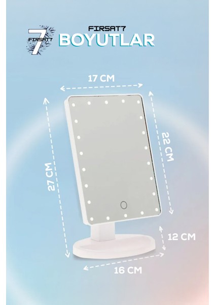Dokunmatik LED Işıklı Makyaj Aynası Beyaz 22 Ledli 180° Dönebilen Makyaj Aynası Makyaj Organizatörlü